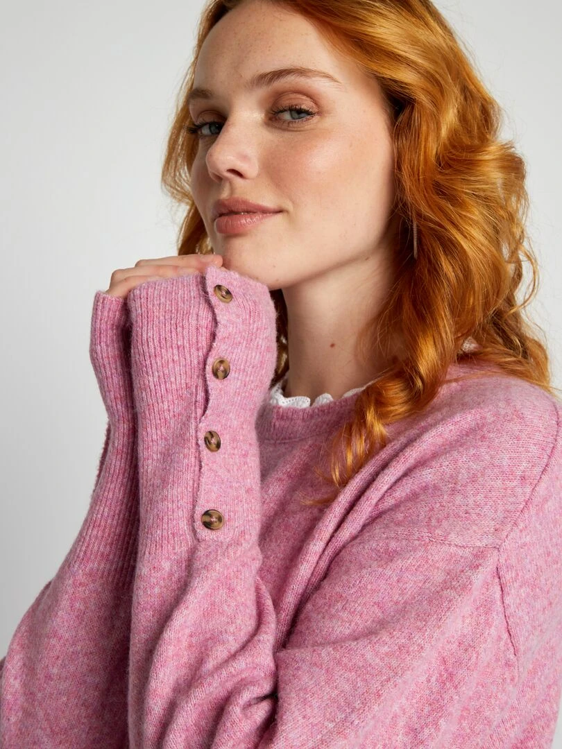 Pull en maille avec col brodé   Rose