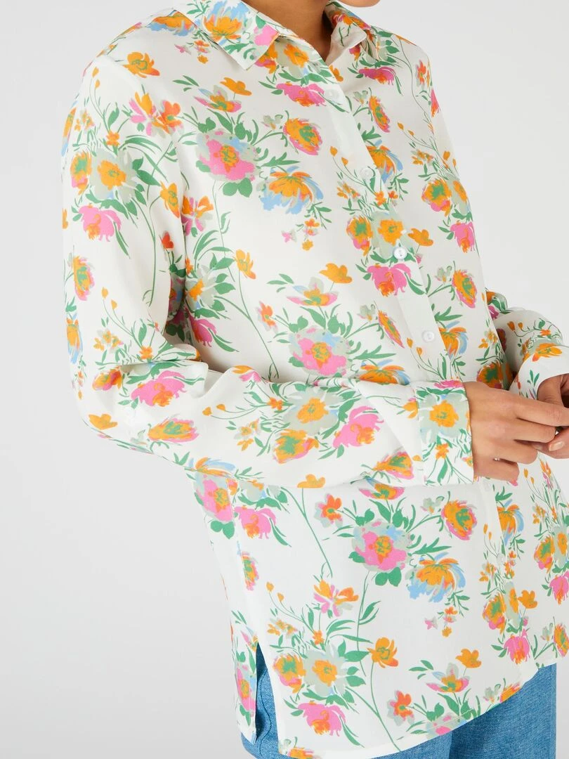 Chemisier doux imprimé fleurs   Damart   Blanc Ecru
