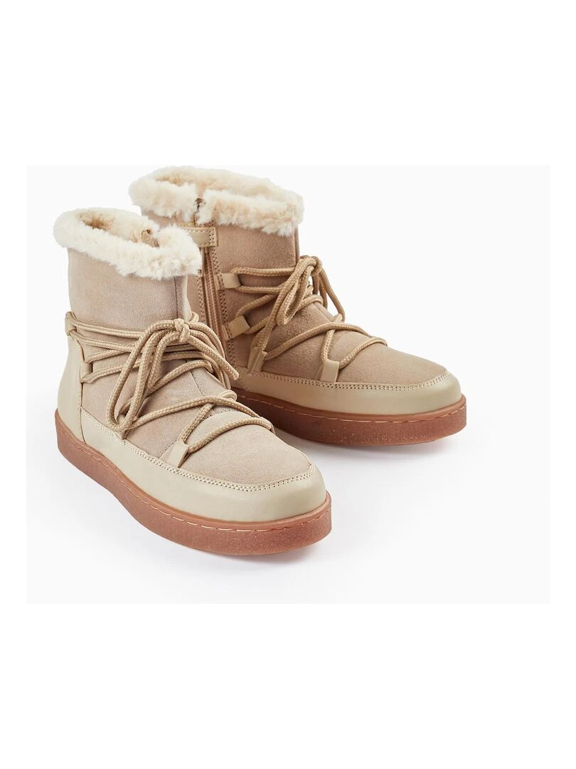 Bottes en Cuir et Peau avec Doublure en Fourrure pour Enfant SWEET FROSTY DREAMS Beige clair