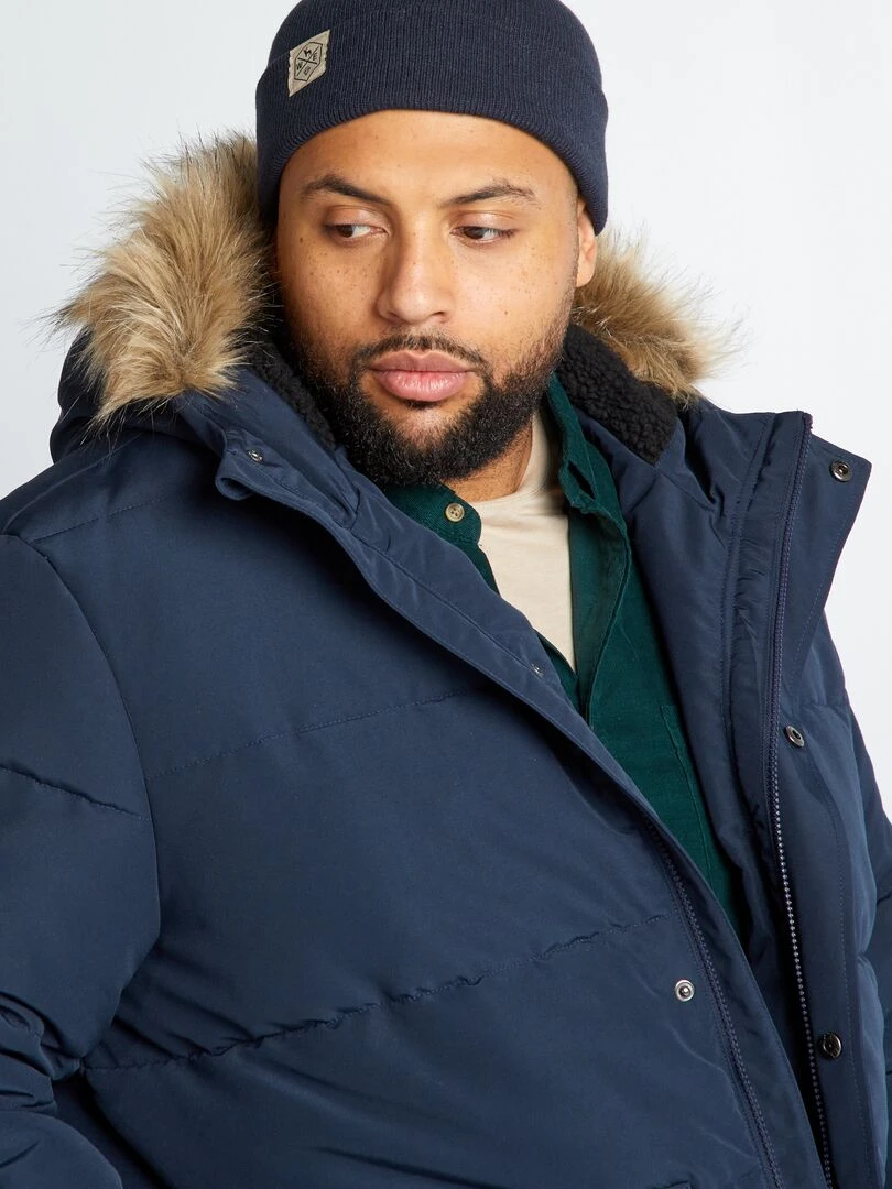 Doudoune avec capuche fausse fourrure   Bleu