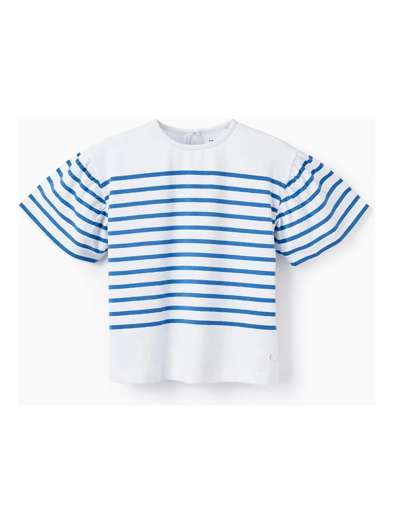 T Shirt à Rayures en Coton pour Fille manches courtes PICASSO Blanc