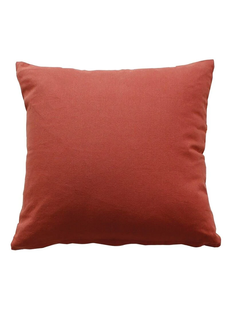 Coussin déhoussable aux broderies Effet laine Rouge brique