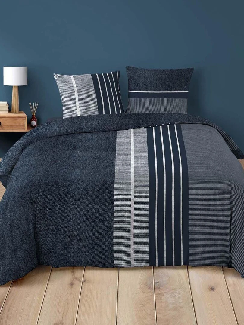 Housse de couette + 2 taies 220 x 240 cm Blueline Bleu
