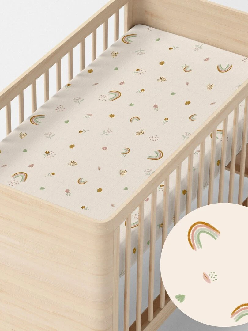 Drap housse Iris Lit Bébé "Happyfriday" Blanc