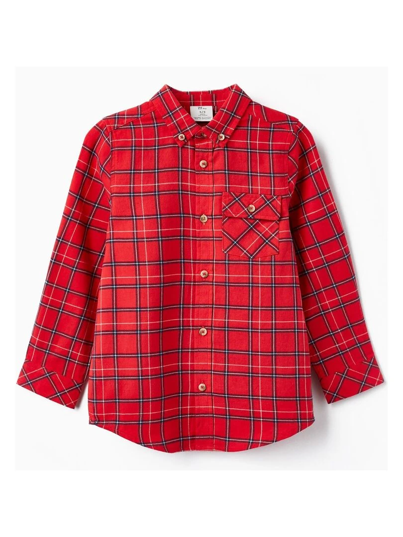 Chemise à carreaux en coton pour garçon manches longues NOËL Rouge