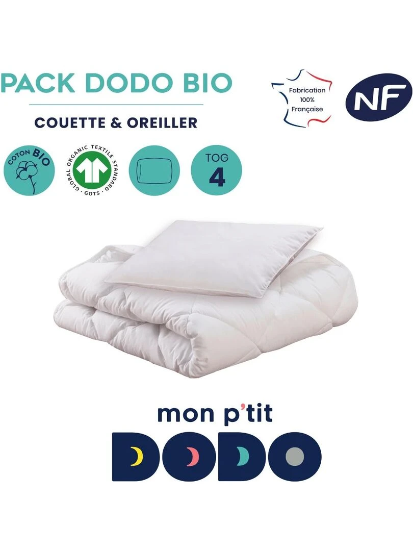 Pack enfant couette et oreiller bio   Blanc