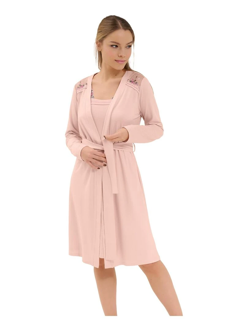 Déshabillé manches longues Mirabelle Rose