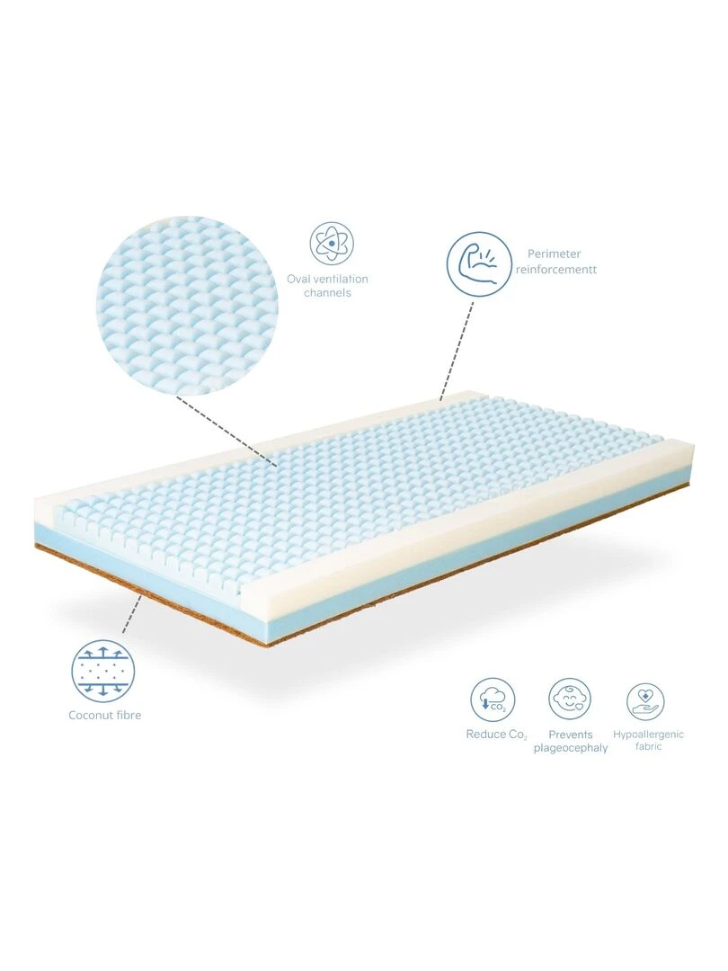 Matelas bebe  EKO BABY AIR Epaisseur 11 CM   Noyaux en mousse et Coco Naturel   Marron clair