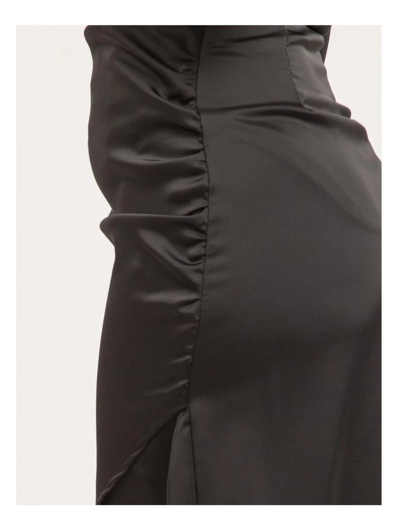 Jupe mi longue satin XARENA   Noir