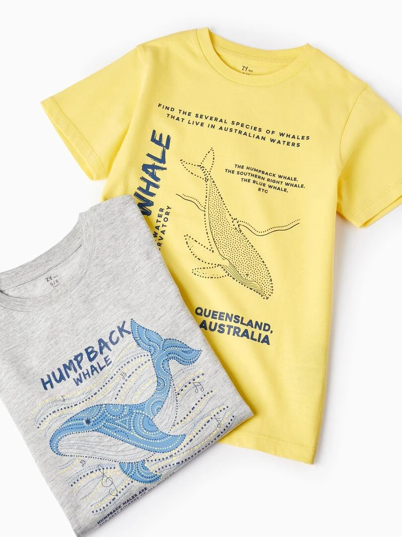 2 T shirts de Coton pour Garçon 'Baleine Bleue' manches courtes   Gris clair