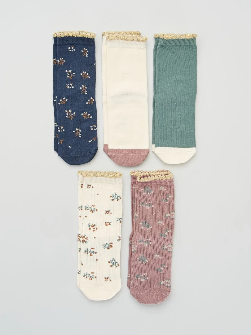 Lot de 5 paires de chaussettes imprimées Vert/beige/bleu