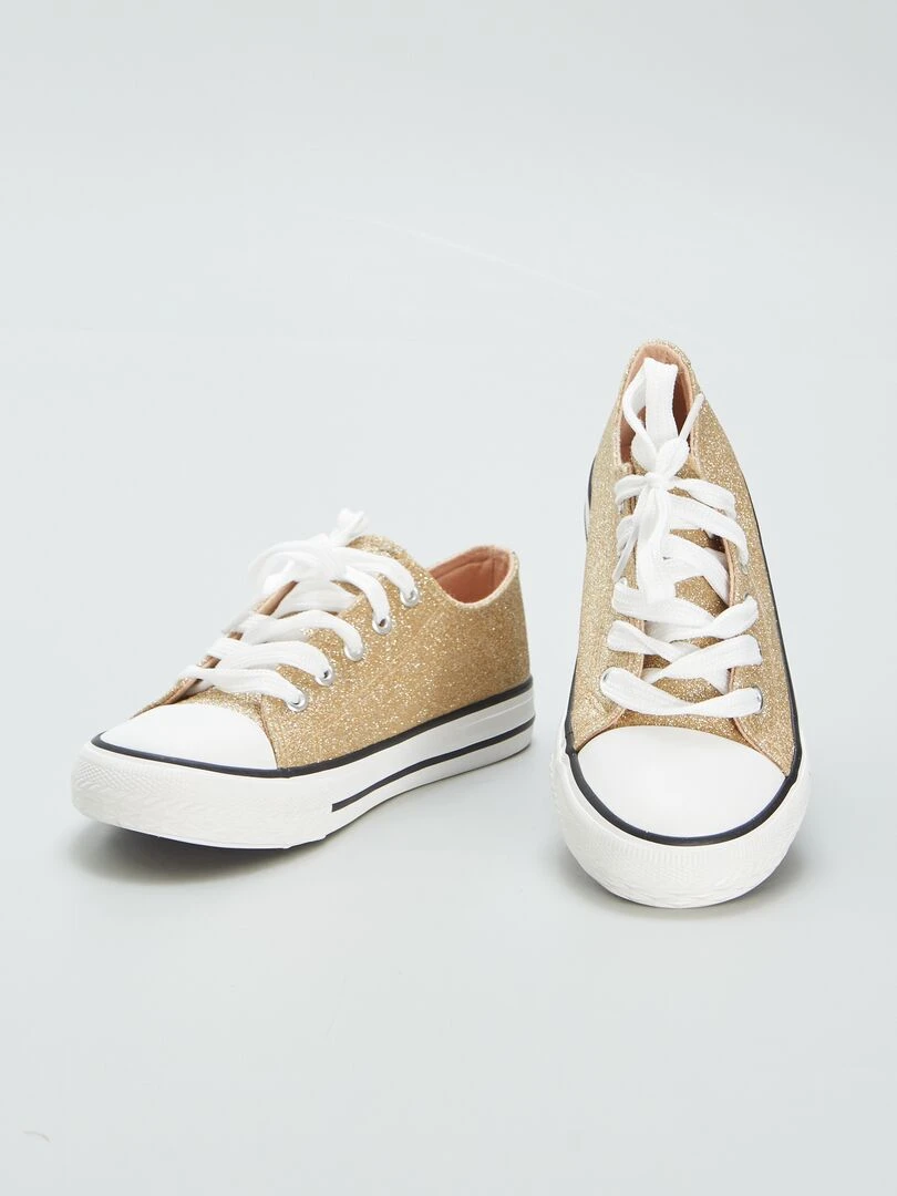 Baskets basses en toile pailletées   Doré