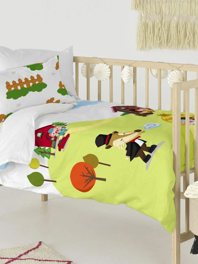 Parure housse de couette 2 pièces Piggys Berceau "Happyfriday" Jaune