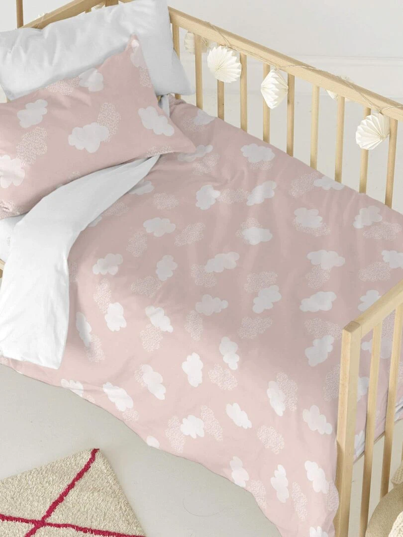 Parure housse de couette 2 pièces Clouds "Happyfriday" Rose