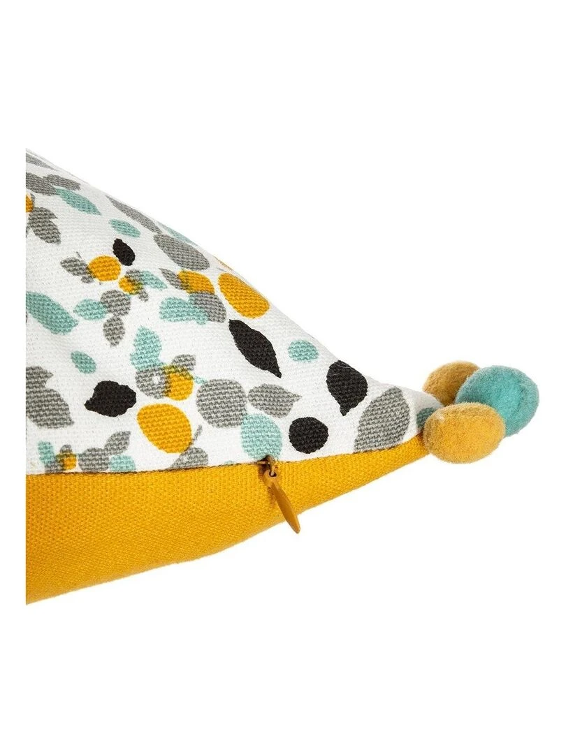 Housse de coussin Razzo 3 pompons 40x40 cm Jaune
