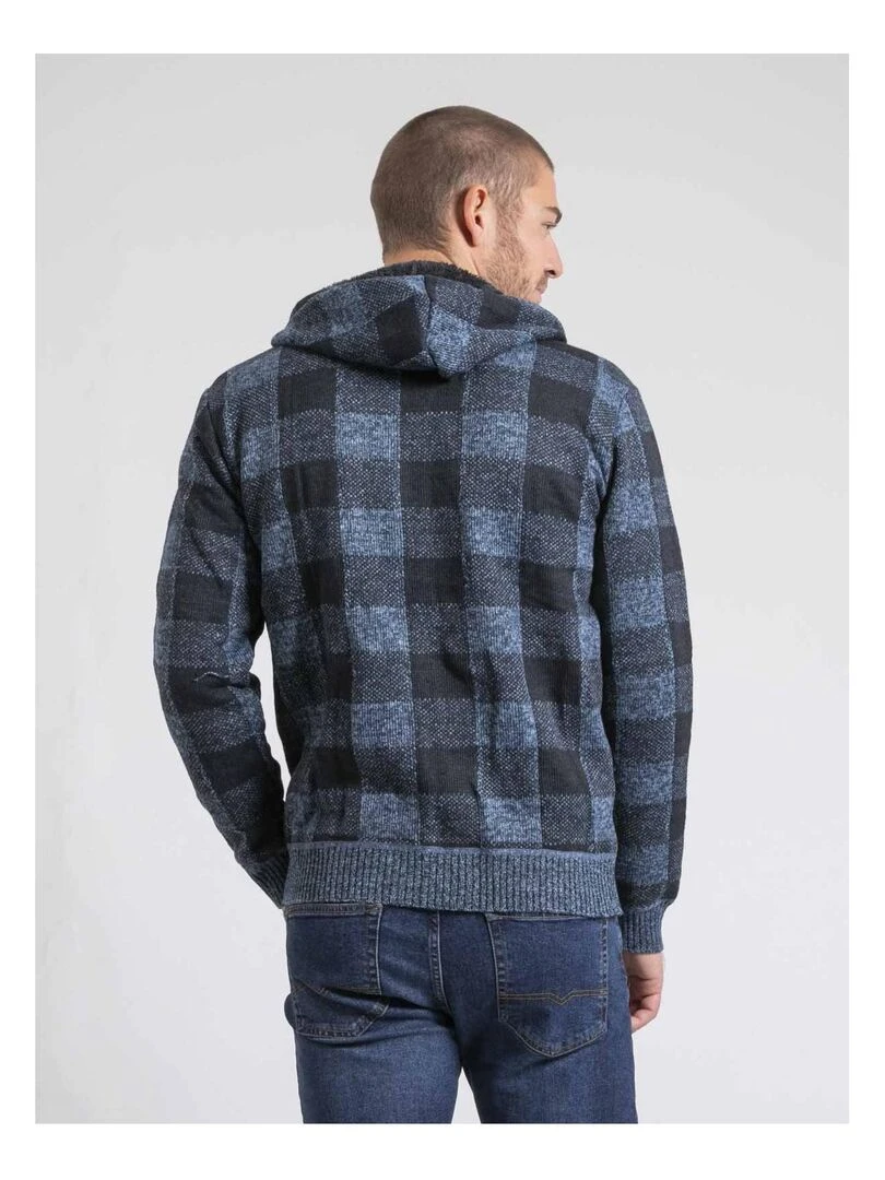 Gilet capuche carreaux doublé sherpa LAMACAO Bleu
