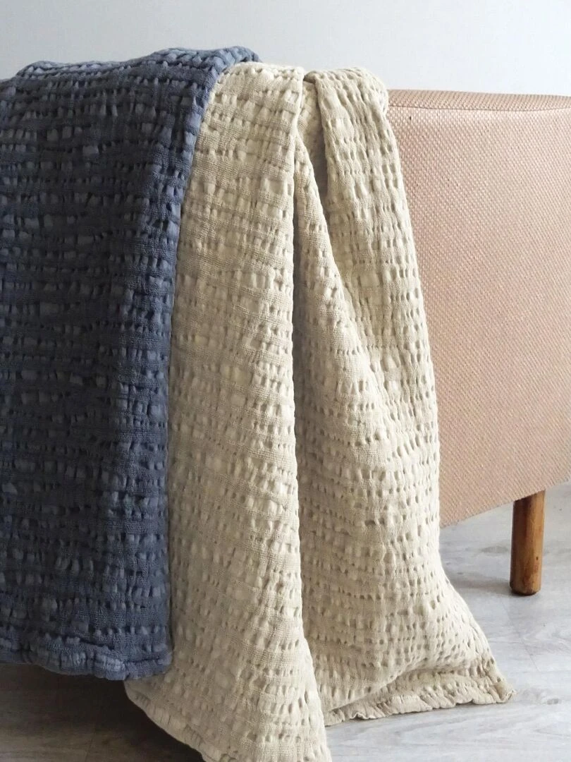 Plaid uni en 100% coton Beige clair