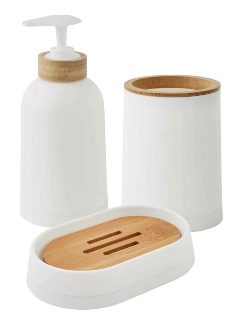 Guy Levasseur Set de salle de bain 3 pièces en plastique et bambou blanc Blanc