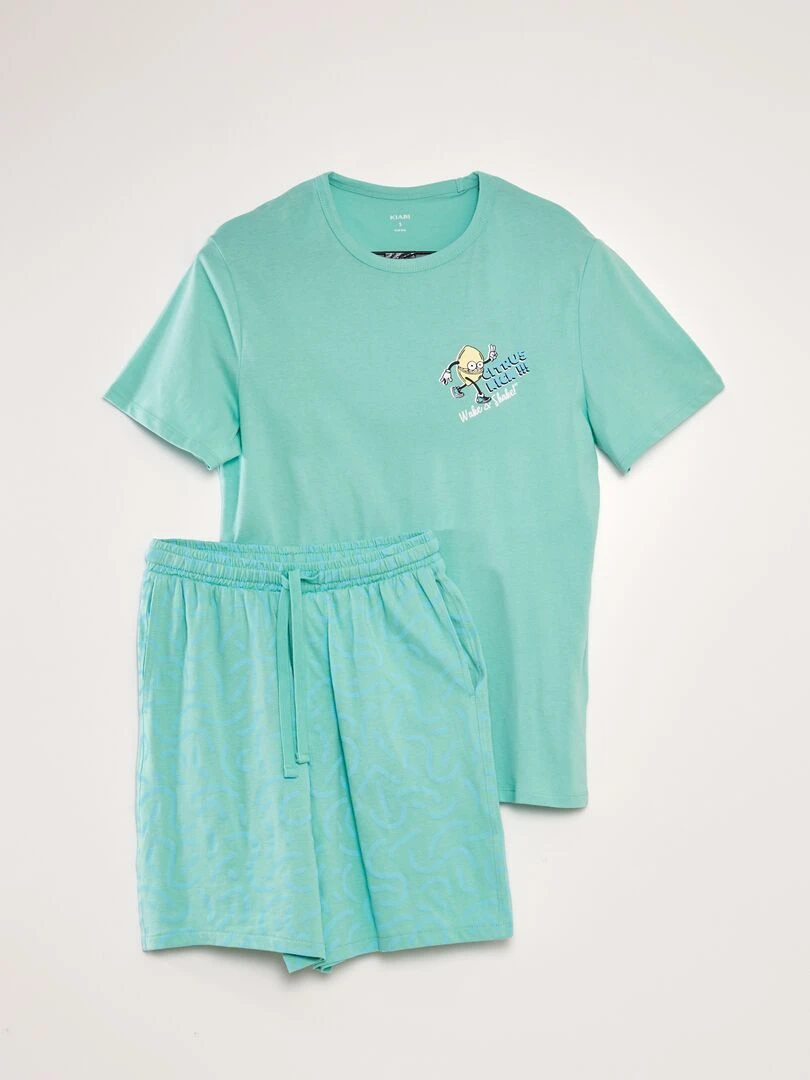 Ensemble pyjama t shirt + short 2 pièces Vert