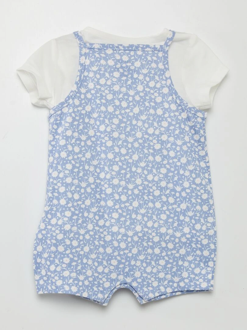 Ensemble combishort + t shirt   2 pièces   Bleu fleur