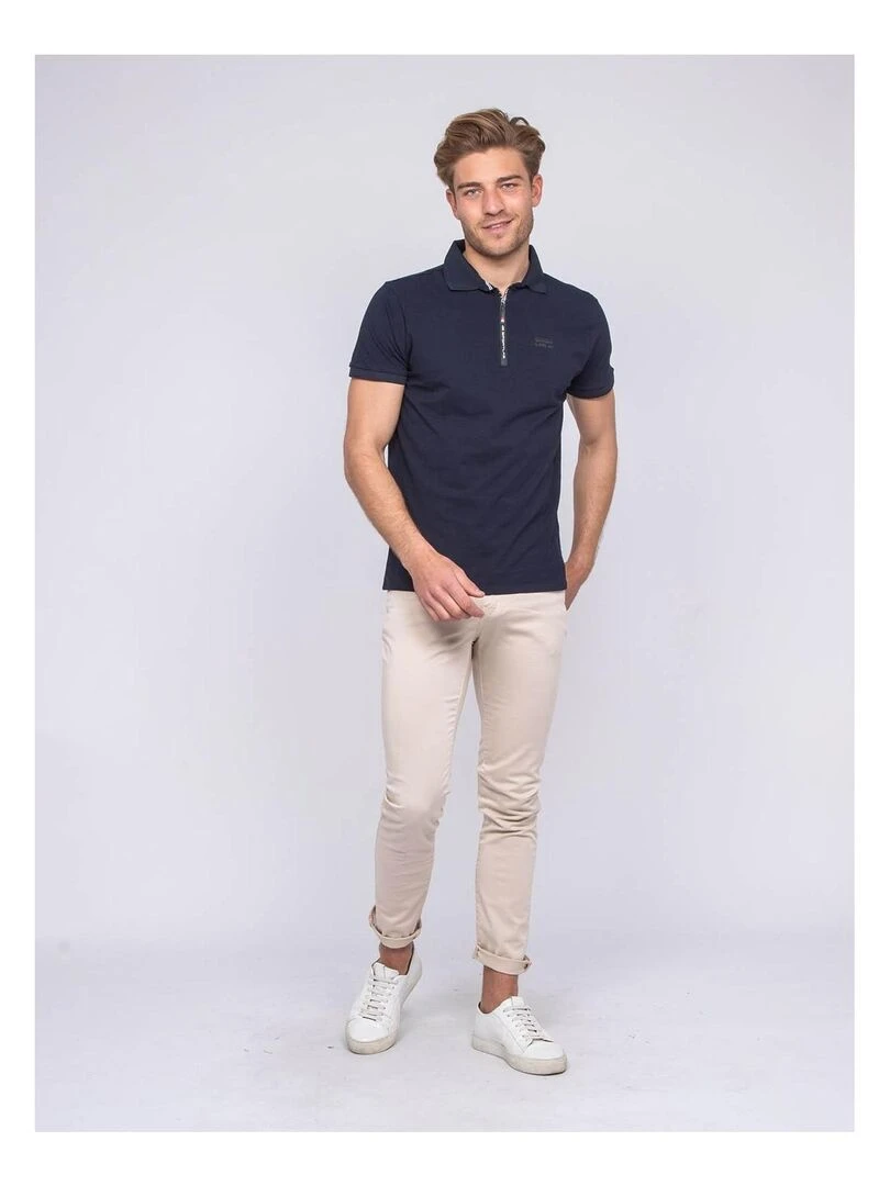Polo stretch zip PAXTON   Bleu marine