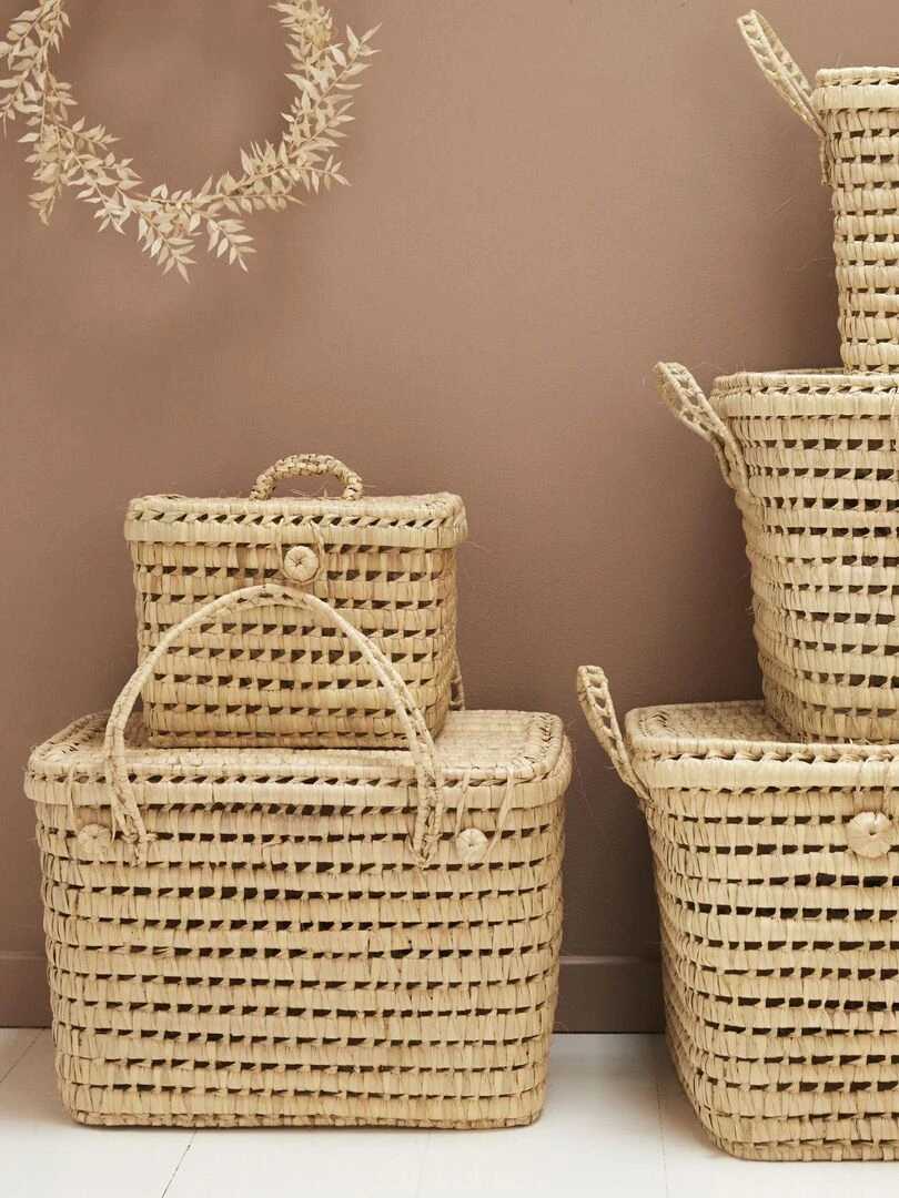 Coffre de rangement feuille de palmier   Beige clair