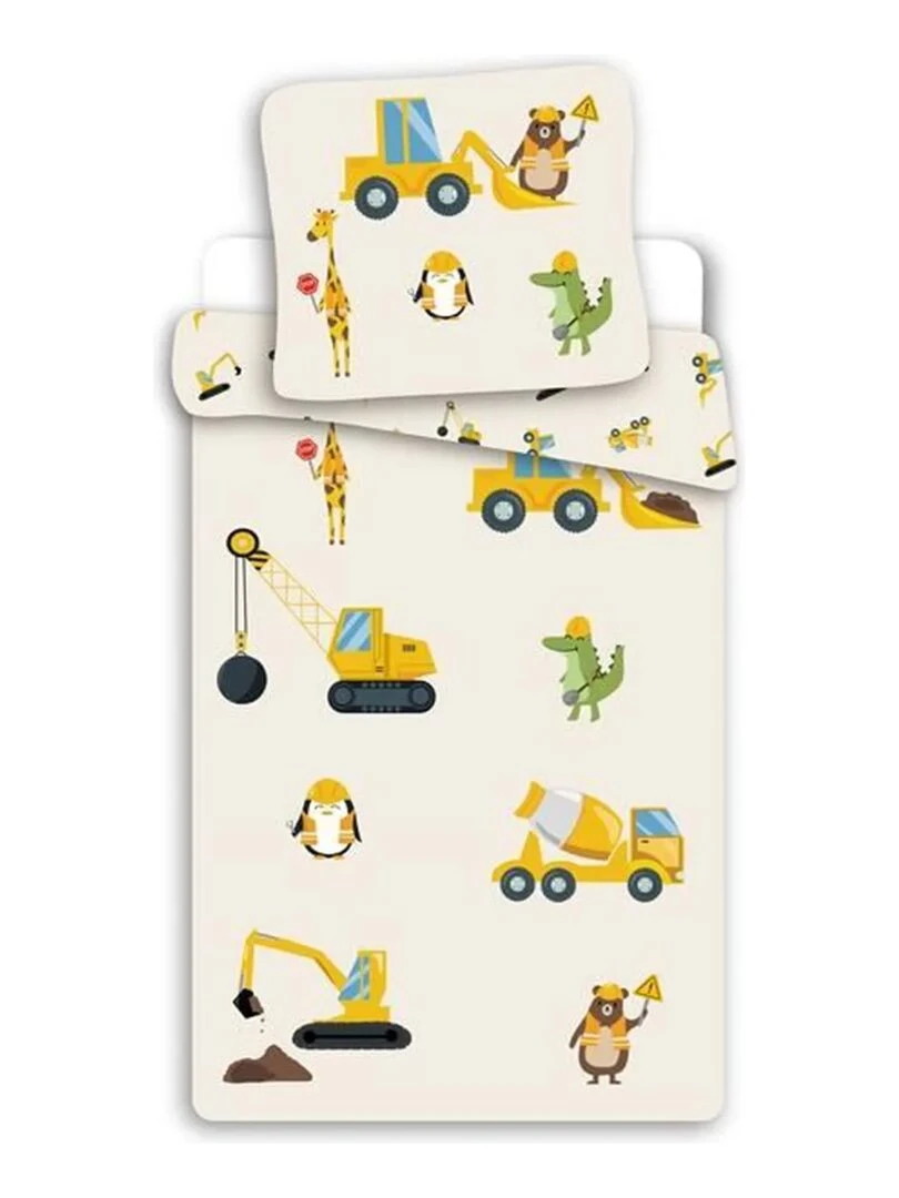 Parure de Lit Bébé Coton Réversible Tracteur Jaune