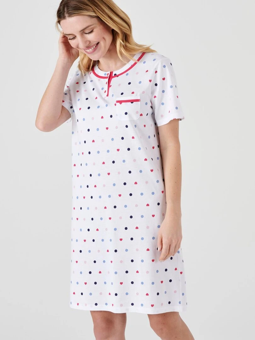 Chemise de nuit manches courtes jersey imprimé   Damart   Rose