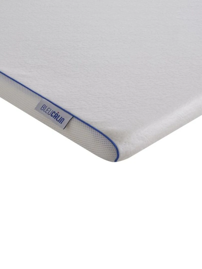 Bleu Câlin   Surmatelas Mémoire de forme 5cm   déhoussable et respirant   Blanc
