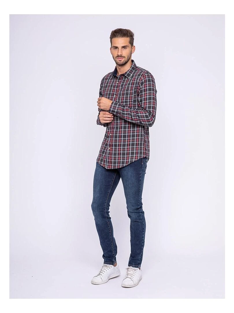 Chemise manches longues carreaux pur coton TILOUP   Rouge