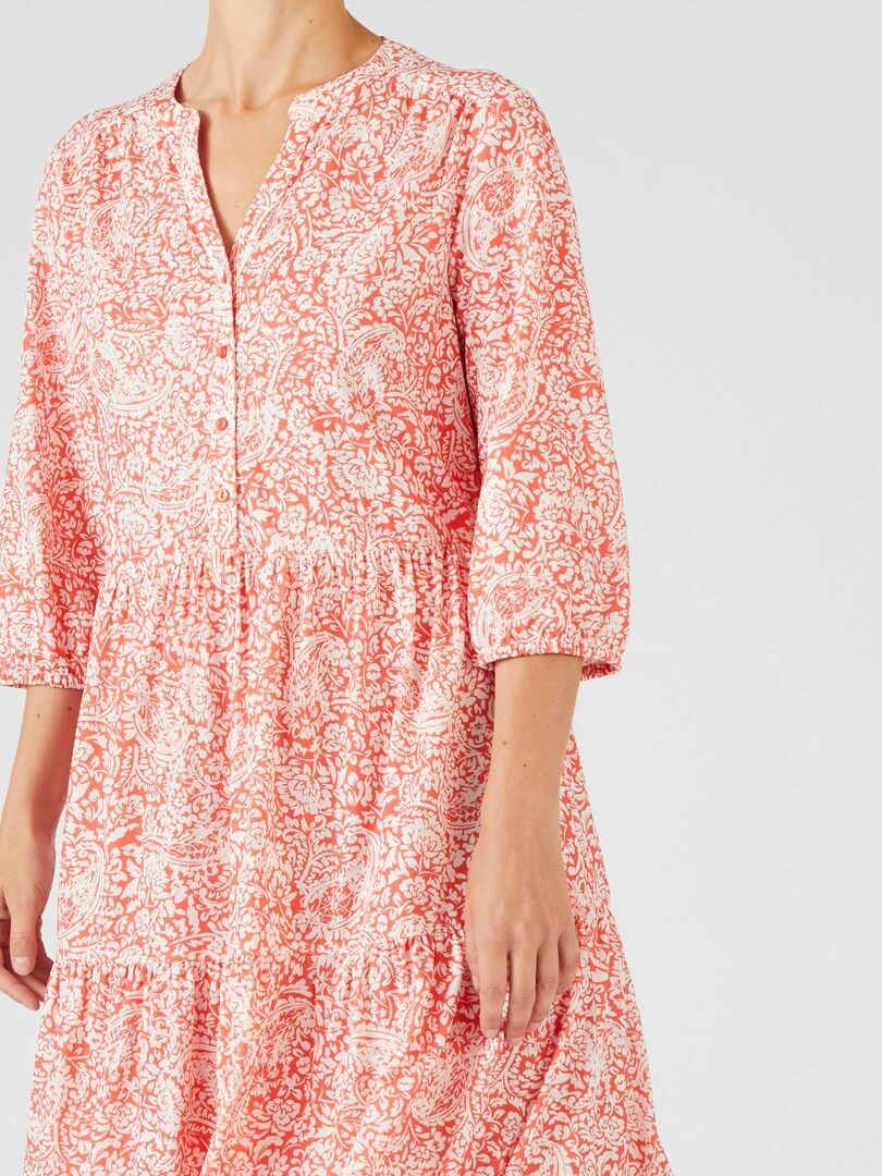Robe longue maille crêpe à volants Damart Orange corail