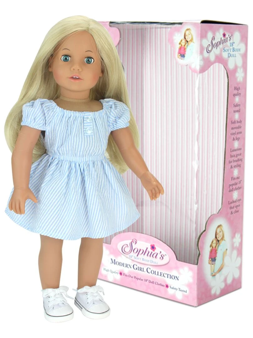 Sophia's 18" Poupee Doll Blonde + robe à rayures bleues et blanches baskets en toile blanche N/A
