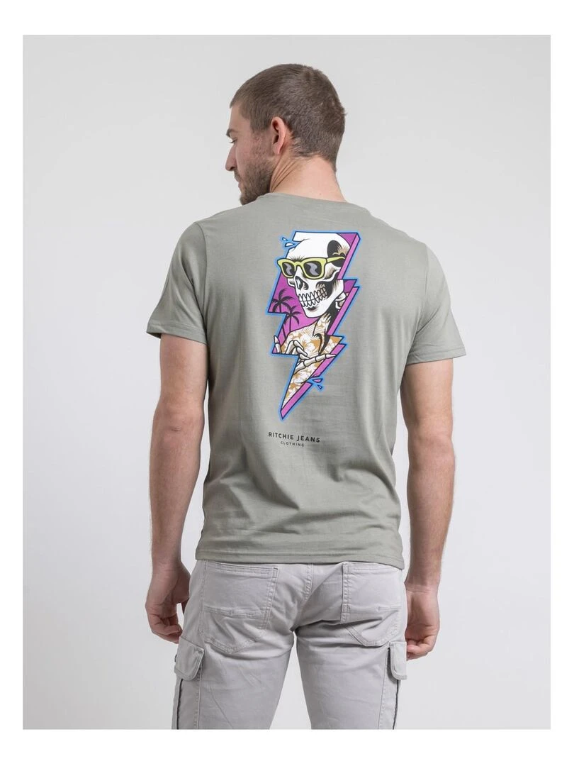 T shirt col rond pur coton NIKISKULL Kaki