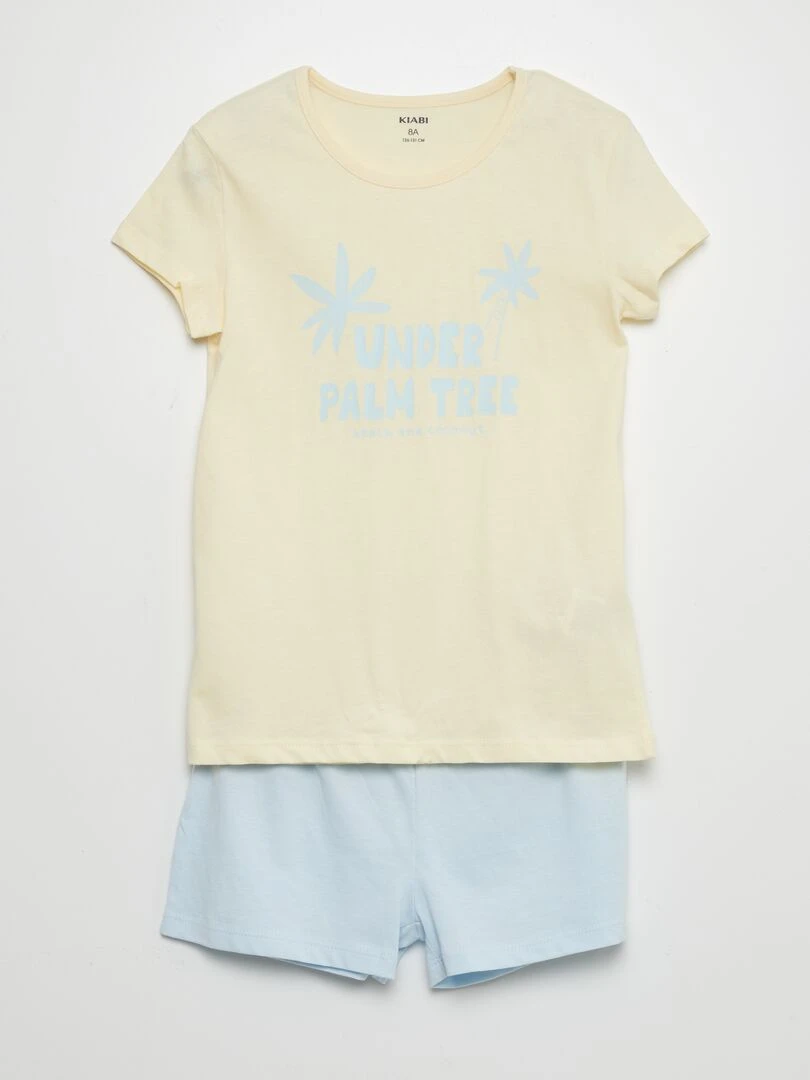 Ensemble pyjama court imprimé 2 pièces Jaune/bleu