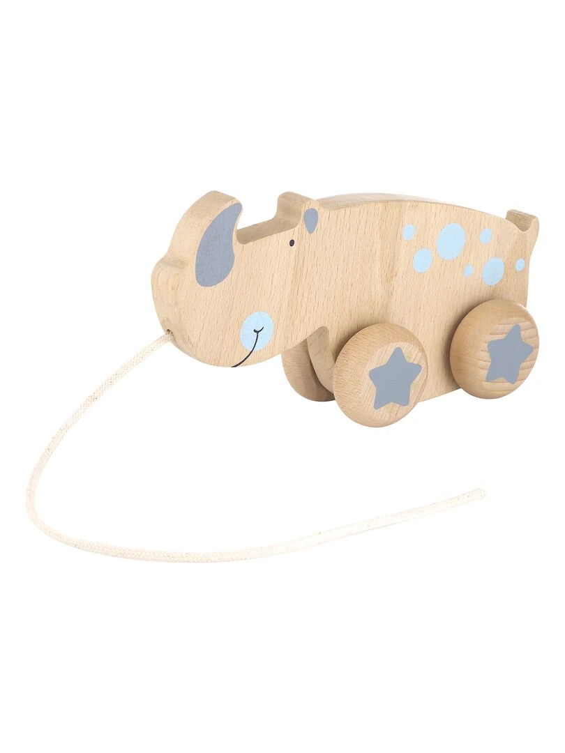Jouet à tirer en bois rhinocéros Gris Bleu ciel Gris