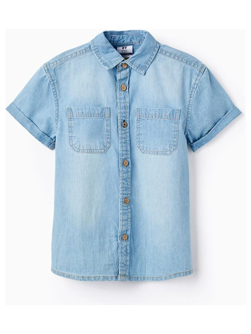 Chemise à manches courtes en denim de coton pour garçon manches courtes CUBA Bleu clair