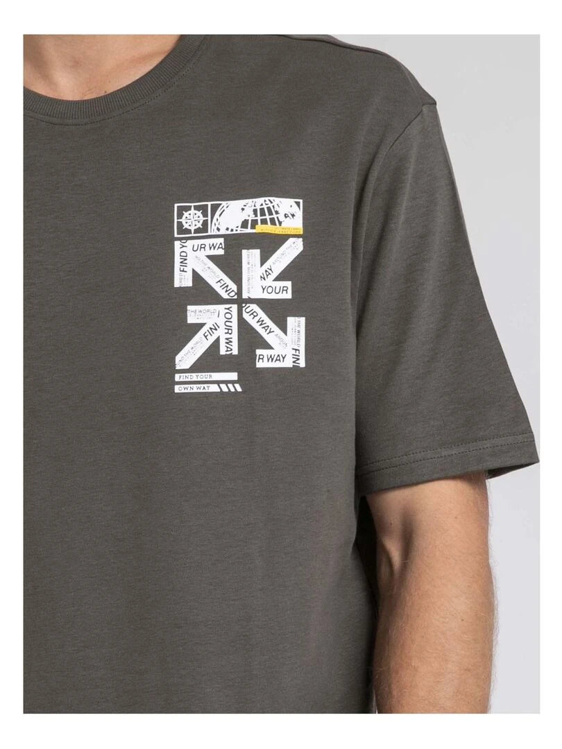 T shirt col rond oversize pur coton JOEDEN   Kaki