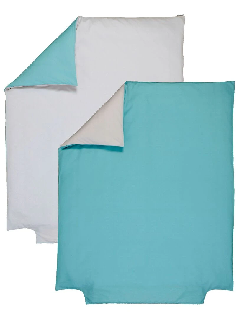 Housse de couette 120x150 cm bicolore coton bio 'P'tit Basile' Bleu turquoise
