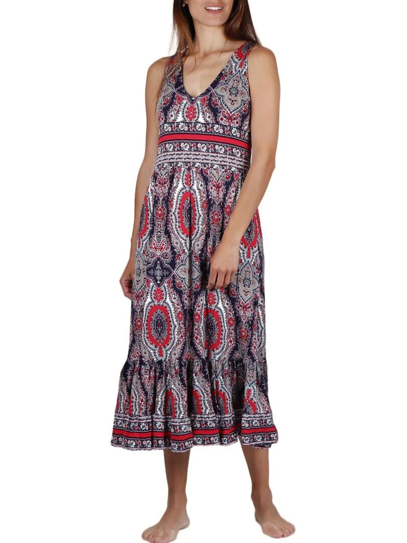 Robe longue estivale Blue Paisley bleu Bleu