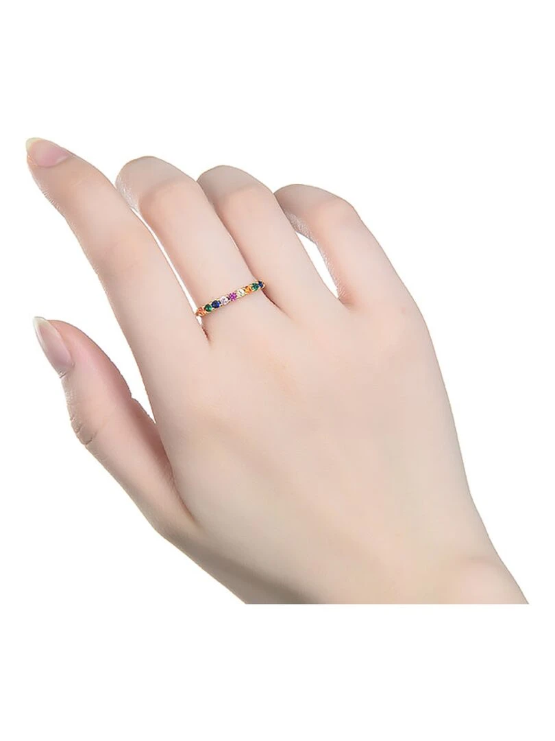 Bague Giloth  argent massif 925 et zircons multicolores finition or jaune 18 K   Multicolore