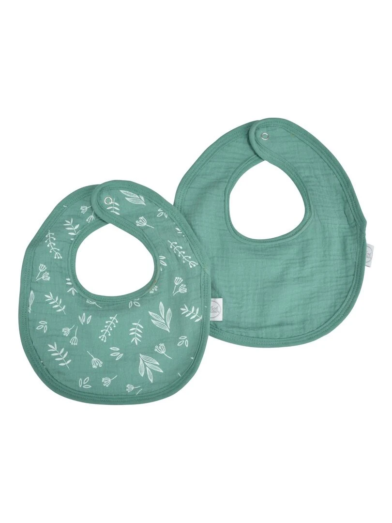 Lot de deux Bavoirs bebe en gaze de coton Vert