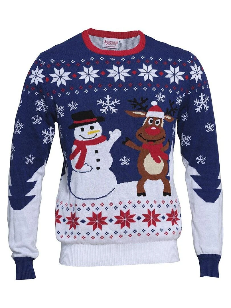 Pull de Noël "Nouveaux copains" 100% coton BIO Bleu Blanc