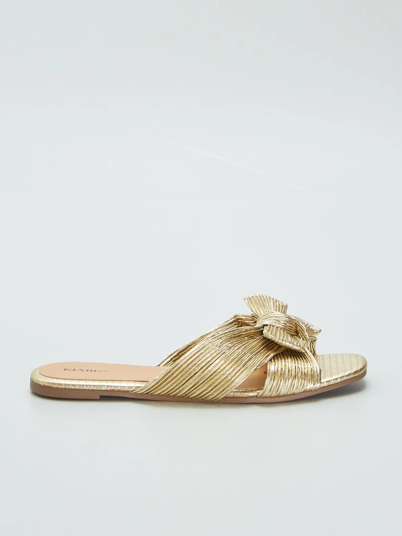 Mules avec nœud en satin Doré
