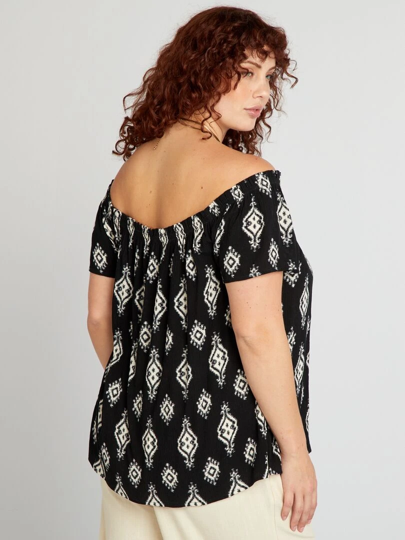 Blouse fantaisie à emmanchures bardot   Noir