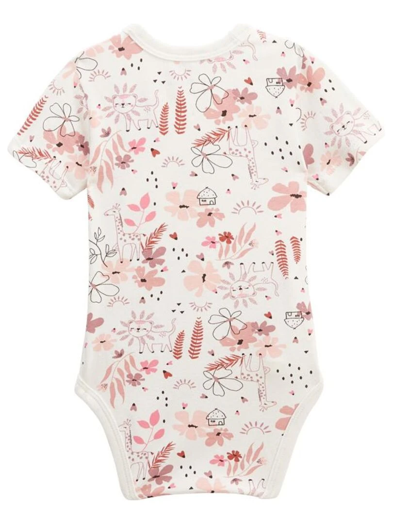 Lot de 2 bodies bébé manches courtes ouverture croisée Petit Safari   Rose