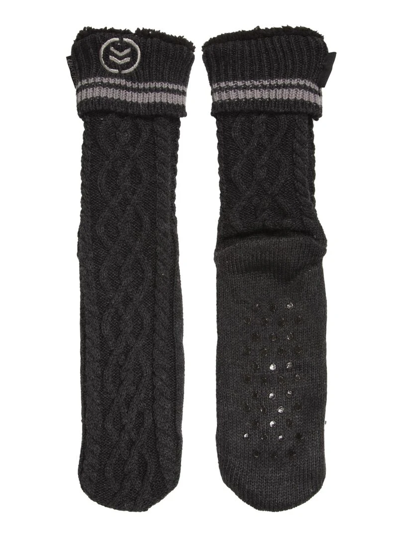 Chaussettes fourrées Homme Brodées Gris chiné