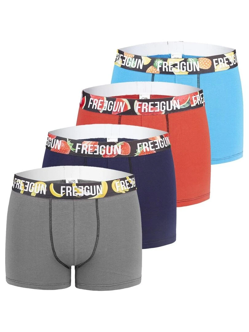 Lot de 4 boxers homme Coton Bio Multicolore Freegun Rouge