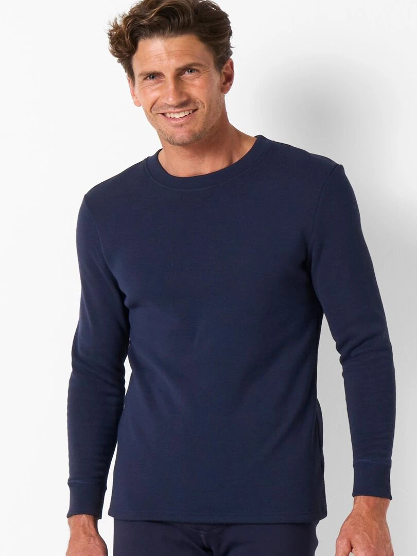 T shirt manches longues molleton gratté Thermolactyl Damart Bleu marine