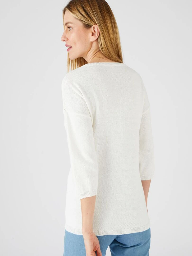 Pull motifs ajourés   Damart   Blanc cassé
