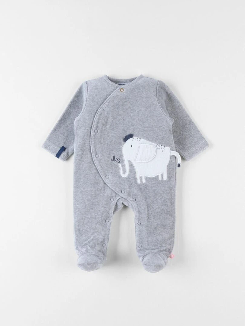 Pyjama 1 pièce éléphant en velours  chiné   Noukie's   Gris